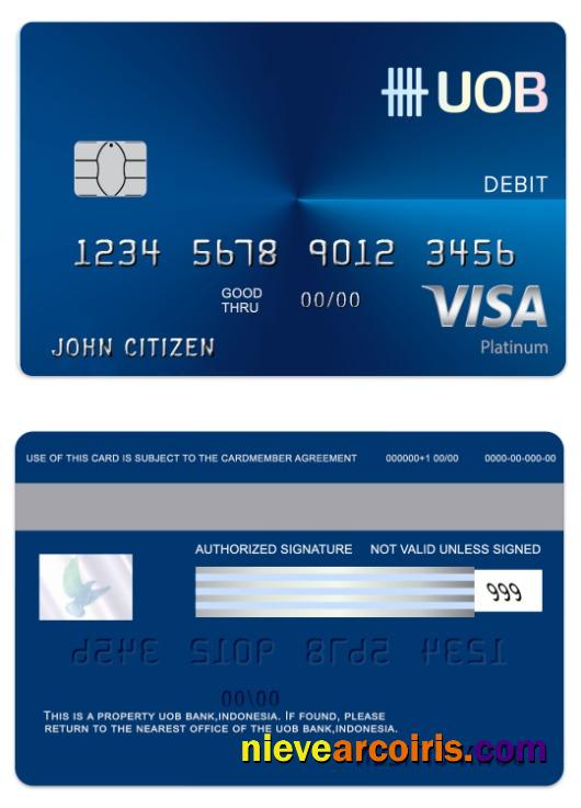 Indonesia UOB bank visa regular debit card
